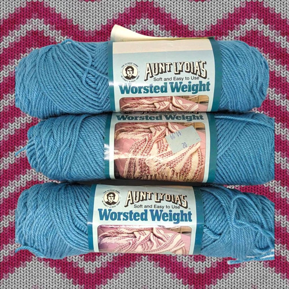 Aunt Lydia's Worsted Weight 100% Acrylic Vintage Yarn Island Blue Bundle of 3